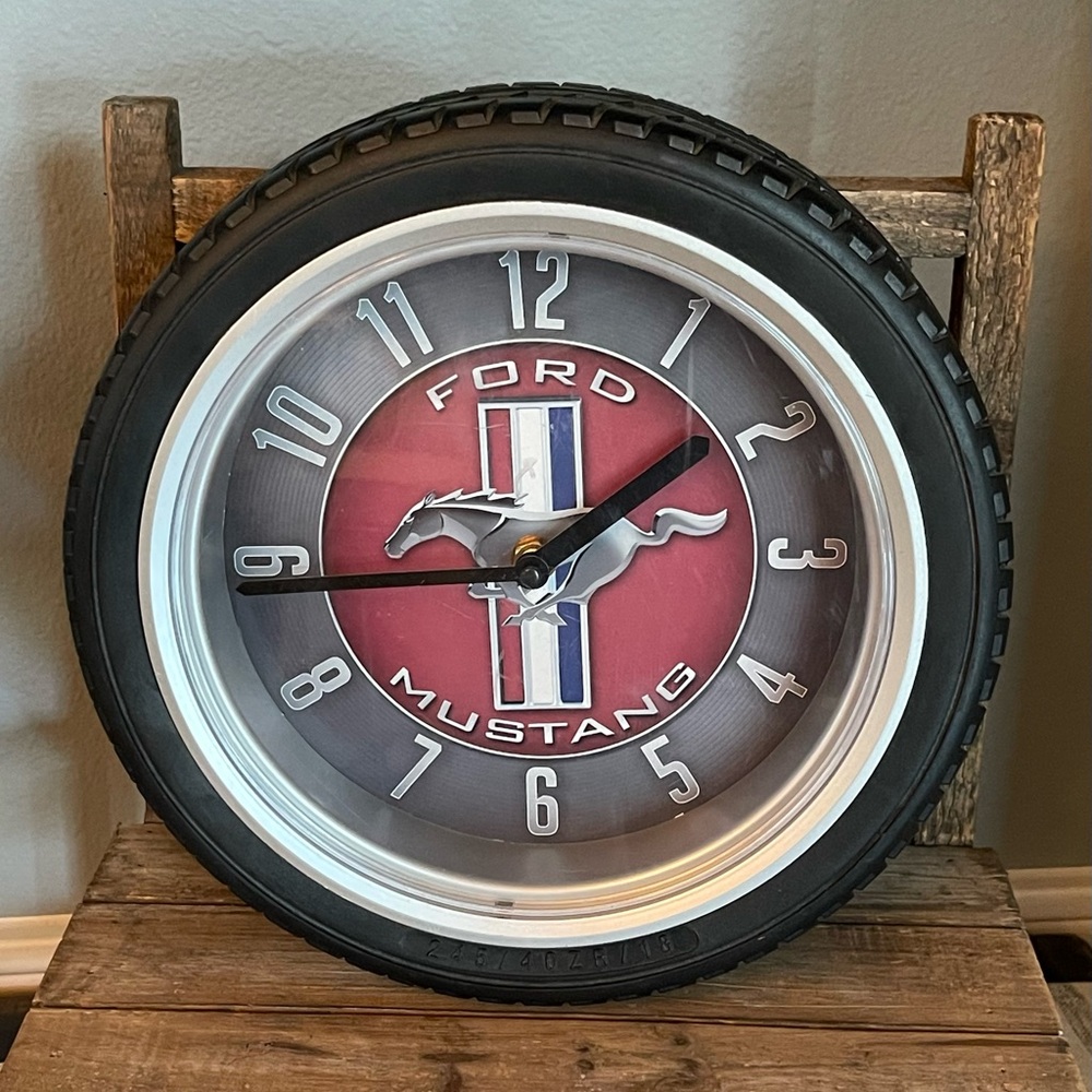 Ford Mustang Wall Clock with Red and Black Design - Works Great